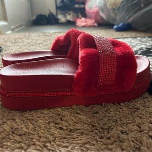 Cute red bedazzled platform sandals! Get ready for the summer!